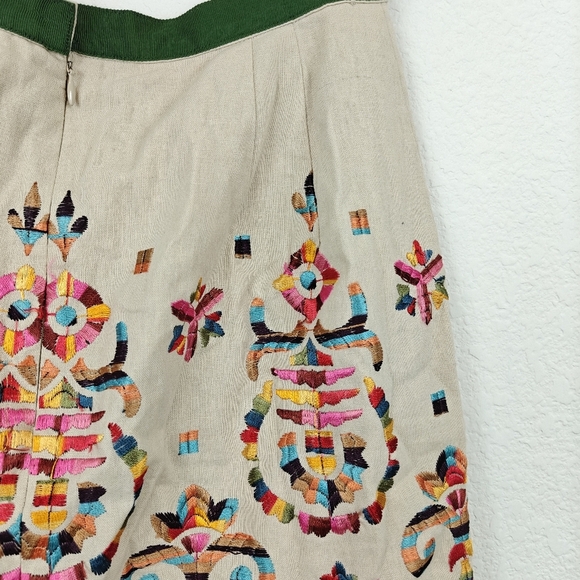 Anthropologie COREY LYNN CALTER Sz 6 Embroidered Medallion Pencil Skirt Linen - Picture 10 of 13